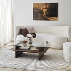 Masuta de cafea, Hanah Home, Saga Rectangle, 105x35x65 cm, Nuc / Transparent