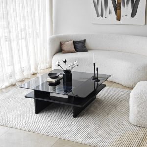 Masuta de cafea, Hanah Home, Saga Square, 90x35x90 cm, Negru / Fume Masuta de cafea, Hanah Home, Saga Square, 90x35x90 cm, Negru / Fume