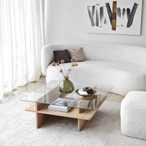 Masuta de cafea, Hanah Home, Saga Square, 90x35x90 cm, Safir / Transparent