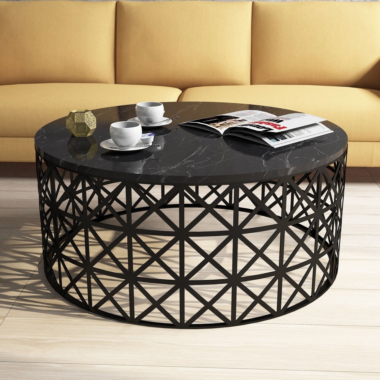Masuta de cafea Selin Black, Hommy Craft, 90x90x38 cm, negru Masuta de cafea Selin Black, Hommy Craft, 90x90x38 cm, negru