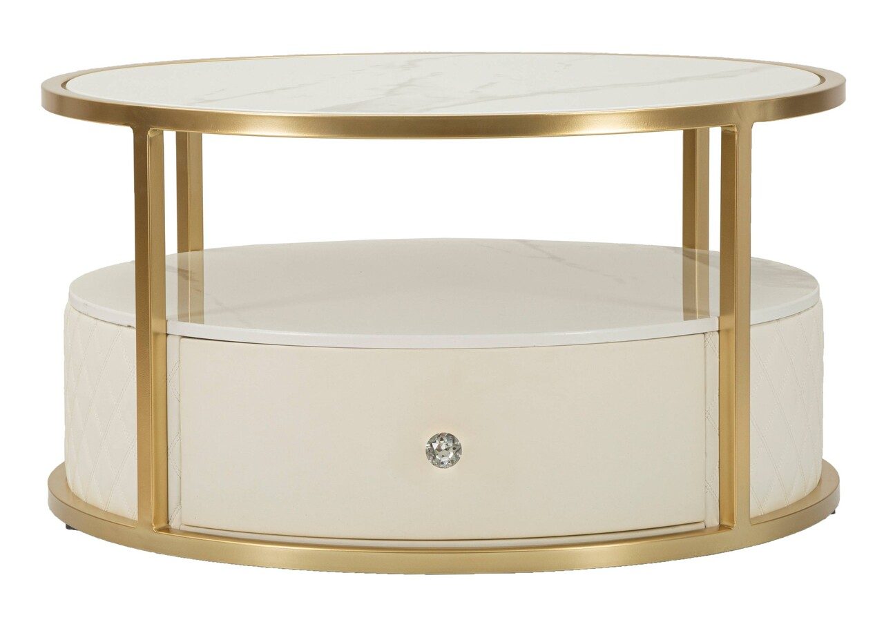 Masuta de cafea Sharon, Mauro Ferretti, 75x75x40 cm, lemn de pin/MDF/metal, alb/auriu Masuta de cafea Sharon, Mauro Ferretti, 75x75x40 cm, lemn de pin/MDF/metal, alb/auriu