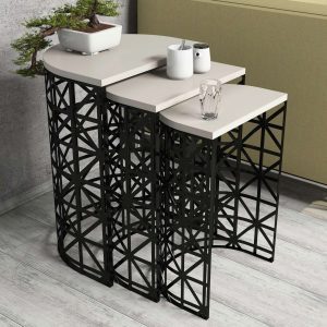 Set masute 3 piese, Hanah Home, Stil Metal Ferforje, Crem/Negru Set masute 3 piese, Hanah Home, Stil Metal Ferforje, Crem/Negru