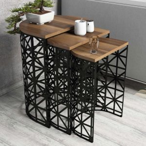 Set masute 3 piese, Hanah Home, Stil Metal Ferforje, Nuc / Negru Set masute 3 piese, Hanah Home, Stil Metal Ferforje, Nuc / Negru