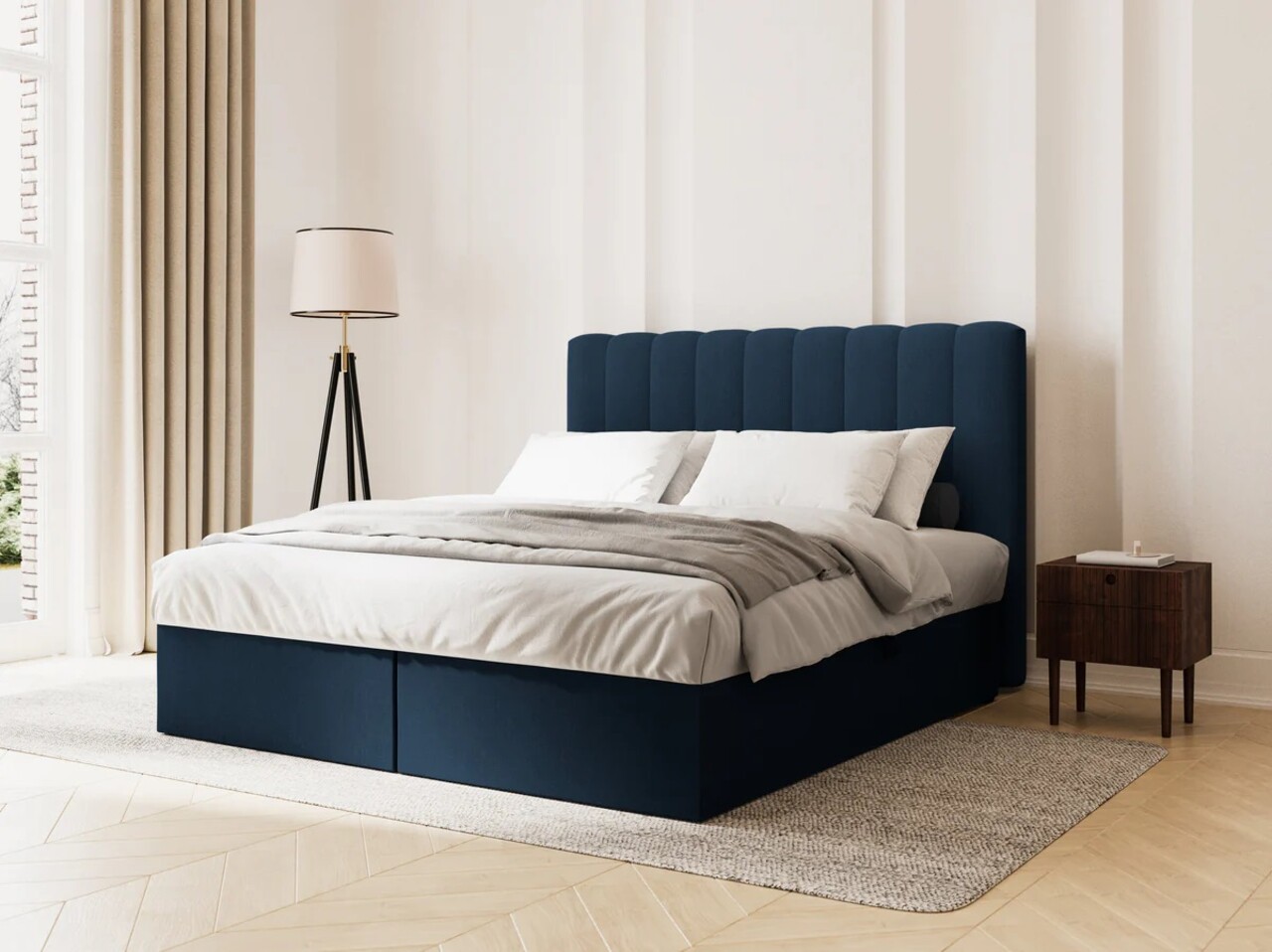 Pat continental cu saltea, topper si lada depozitare, 160×200 cm, Micadoni Home, Kelp-138, tesatura structurata chenille, albastru regal Pat continental cu saltea, topper si lada depozitare, 160x200 cm, Micadoni Home, Kelp-138, tesatura structurata chenille, albastru regal