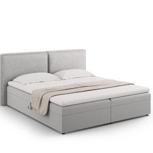 Pat continental cu saltea, topper si lada depozitare, 160x200 cm, Micadoni Home, Jodie-78, tesatura structurata, gri deschis