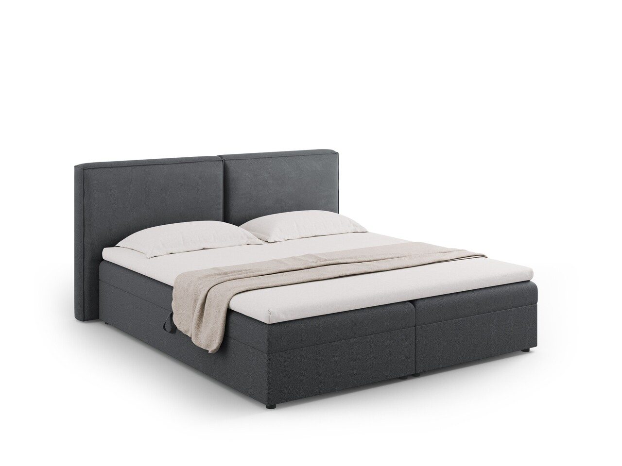 Pat continental cu saltea, topper si lada depozitare, 160×200 cm, Micadoni Home, Jodie-78, tesatura structurata, gri inchis Pat continental cu saltea, topper si lada depozitare, 160x200 cm, Micadoni Home, Jodie-78, tesatura structurata, gri inchis