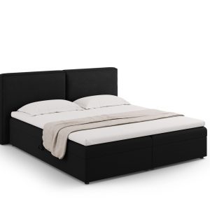Pat continental cu saltea, topper si lada depozitare, 160x200 cm, Micadoni Home, Jodie-78, tesatura structurata, negru
