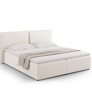 Pat continental cu saltea, topper si lada depozitare, 180x200 cm, Micadoni Home, Jodie-78, tesatura structurata, bej deschis