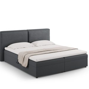 Pat continental cu saltea, topper si lada depozitare, 180x200 cm, Micadoni Home, Jodie-78, tesatura structurata, gri inchis