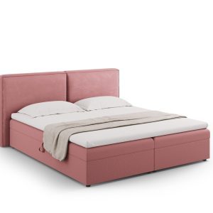 Pat continental cu saltea, topper si lada depozitare, 180x200 cm, Micadoni Home, Jodie-78, tesatura structurata, roz
