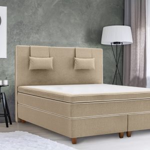 Pat matrimonial, Luxury Stockholm, 160x200 cm, saltea tip Pocket, topper latex, Crem