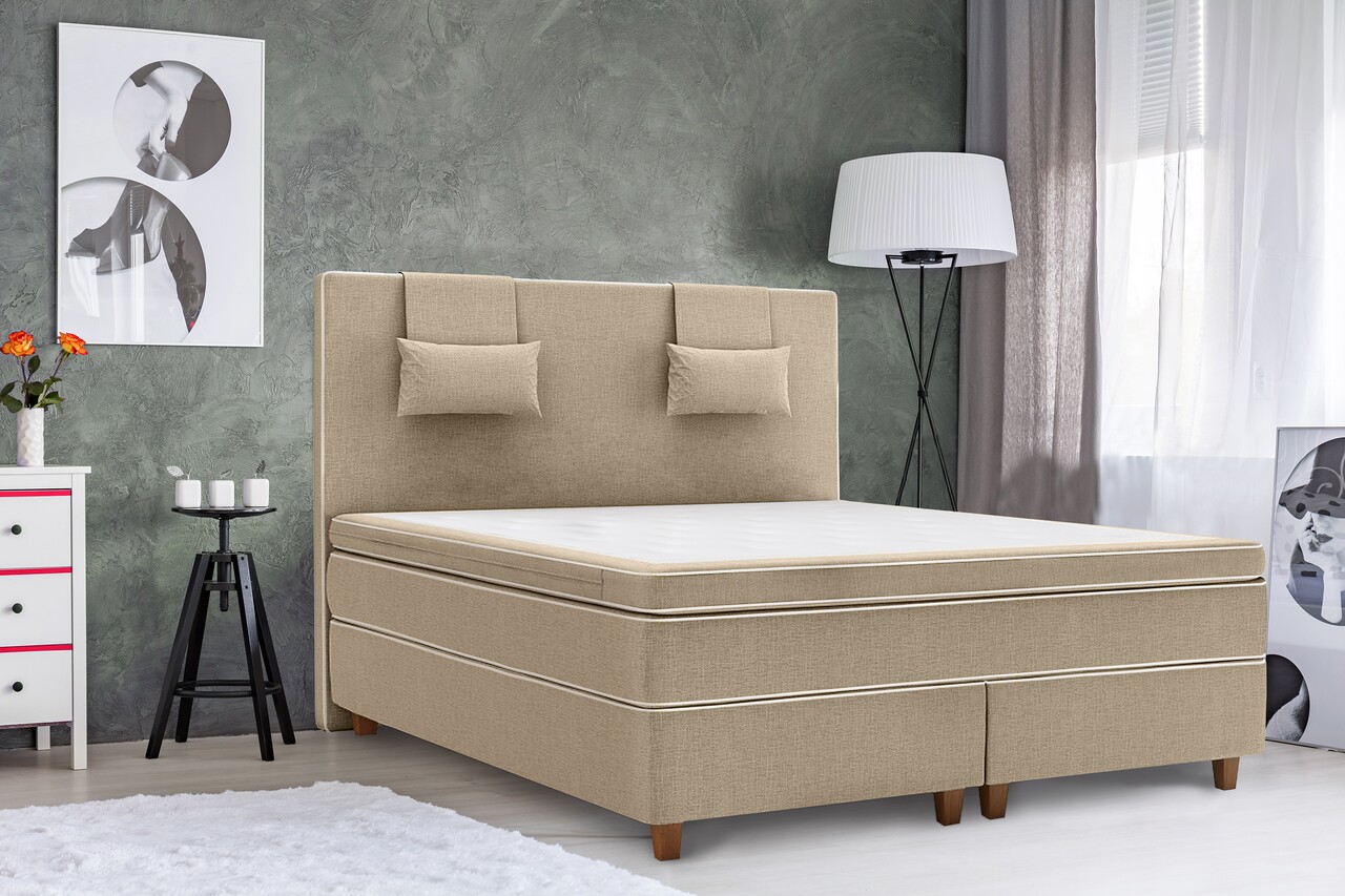 Pat matrimonial, Luxury Stockholm, 160×200 cm, saltea tip Pocket, topper memory, Crem Pat matrimonial, Luxury Stockholm, 160x200 cm, saltea tip Pocket, topper memory, Crem