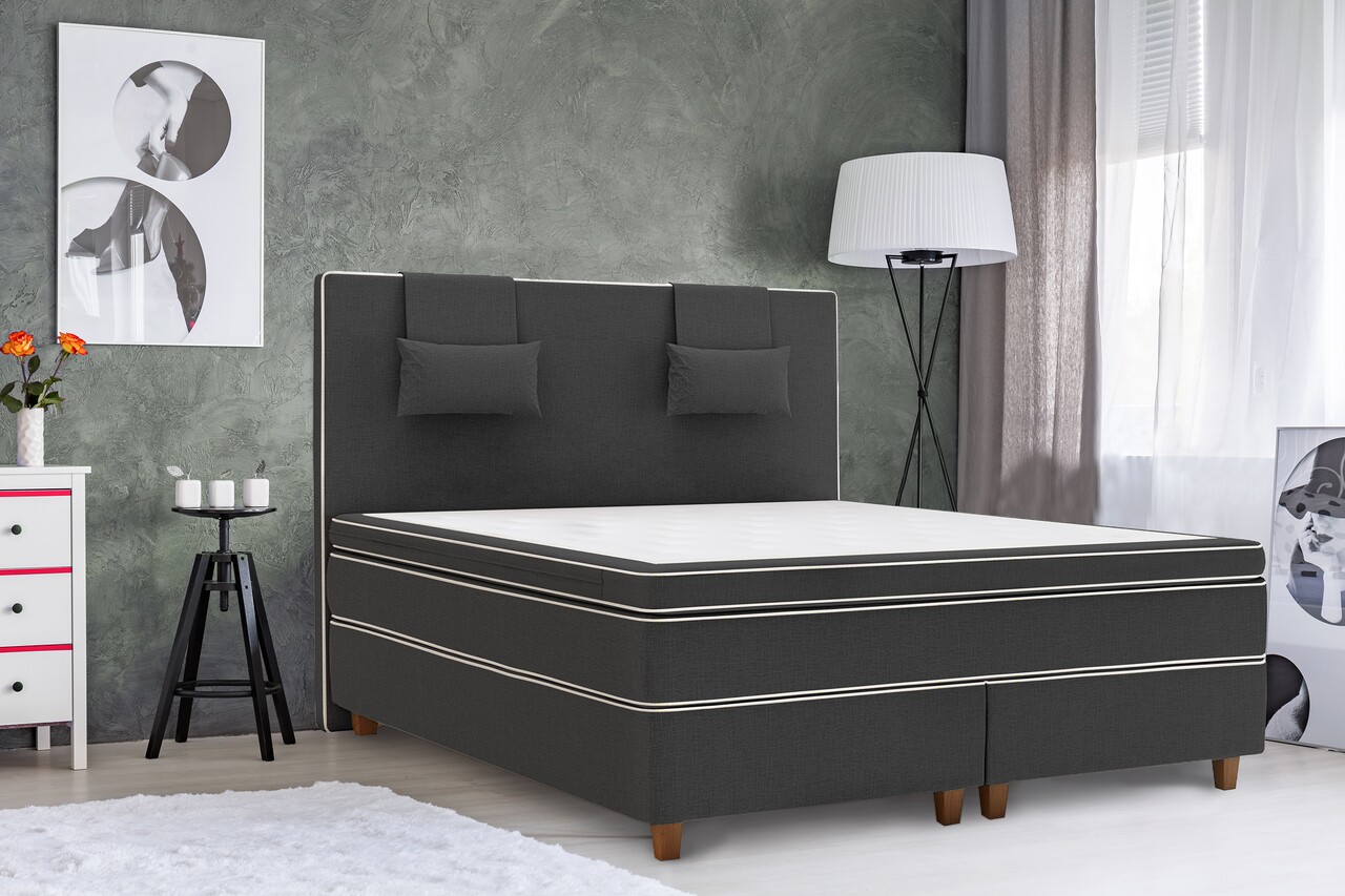Pat matrimonial, Luxury Stockholm, 180×200 cm, saltea tip Pocket, topper memory, Antracit Pat matrimonial, Luxury Stockholm, 180x200 cm, saltea tip Pocket, topper memory, Antracit