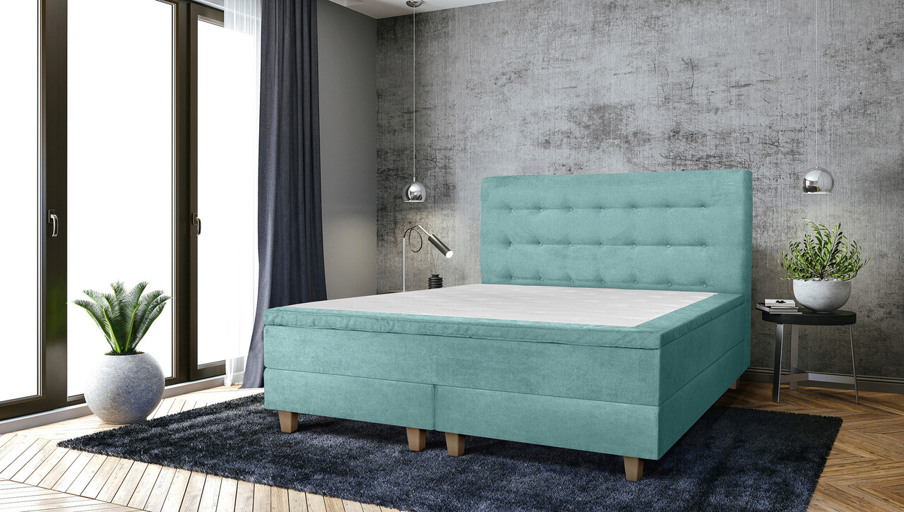 Pat matrimonial, Stockholm, Buttons E, 140×200 cm, saltea tip Pocket, topper memory, Mint Pat matrimonial, Stockholm, Buttons E, 140x200 cm, saltea tip Pocket, topper memory, Mint