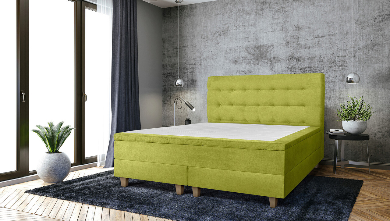 Pat matrimonial, Stockholm, Buttons E, 180×200 cm, saltea tip Pocket, topper memory, Verde Pat matrimonial, Stockholm, Buttons E, 180x200 cm, saltea tip Pocket, topper memory, Verde