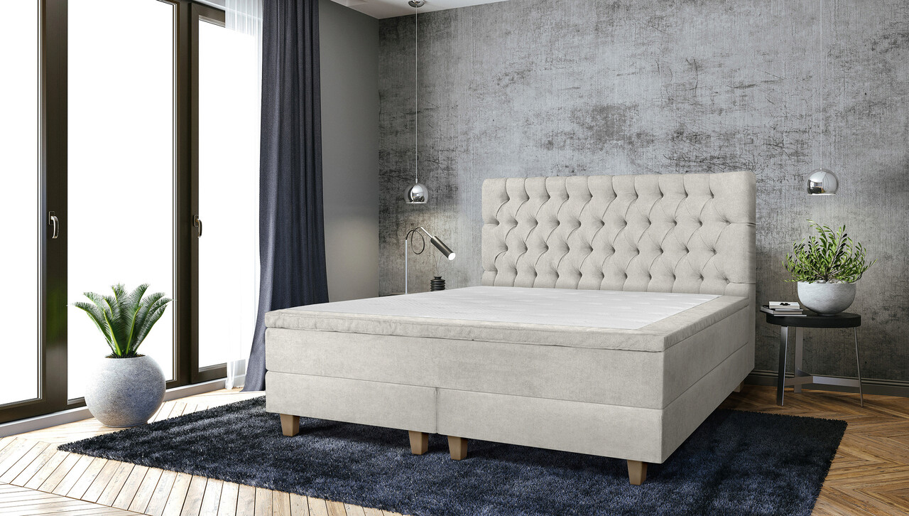 Pat matrimonial, Stockholm, Chester E, 140×200 cm, saltea tip Pocket, topper memory, Bej Pat matrimonial, Stockholm, Chester E, 140x200 cm, saltea tip Pocket, topper memory, Bej