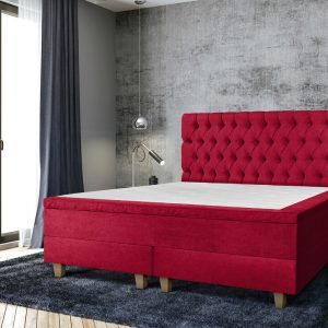 Pat matrimonial, Stockholm, Chester E, 140x200 cm, saltea tip Pocket, topper memory, Rosu