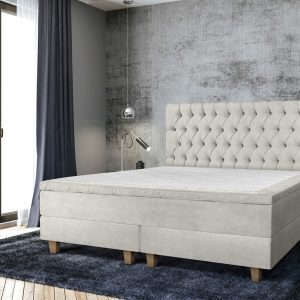 Pat matrimonial, Stockholm, Chester E, 160x200 cm, saltea tip Pocket, topper memory, Bej