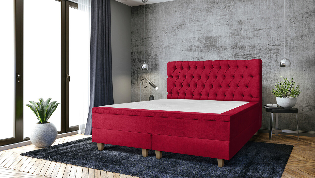 Pat matrimonial, Stockholm, Chester E, 160×200 cm, saltea tip Pocket, topper memory, Rosu Pat matrimonial, Stockholm, Chester E, 160x200 cm, saltea tip Pocket, topper memory, Rosu