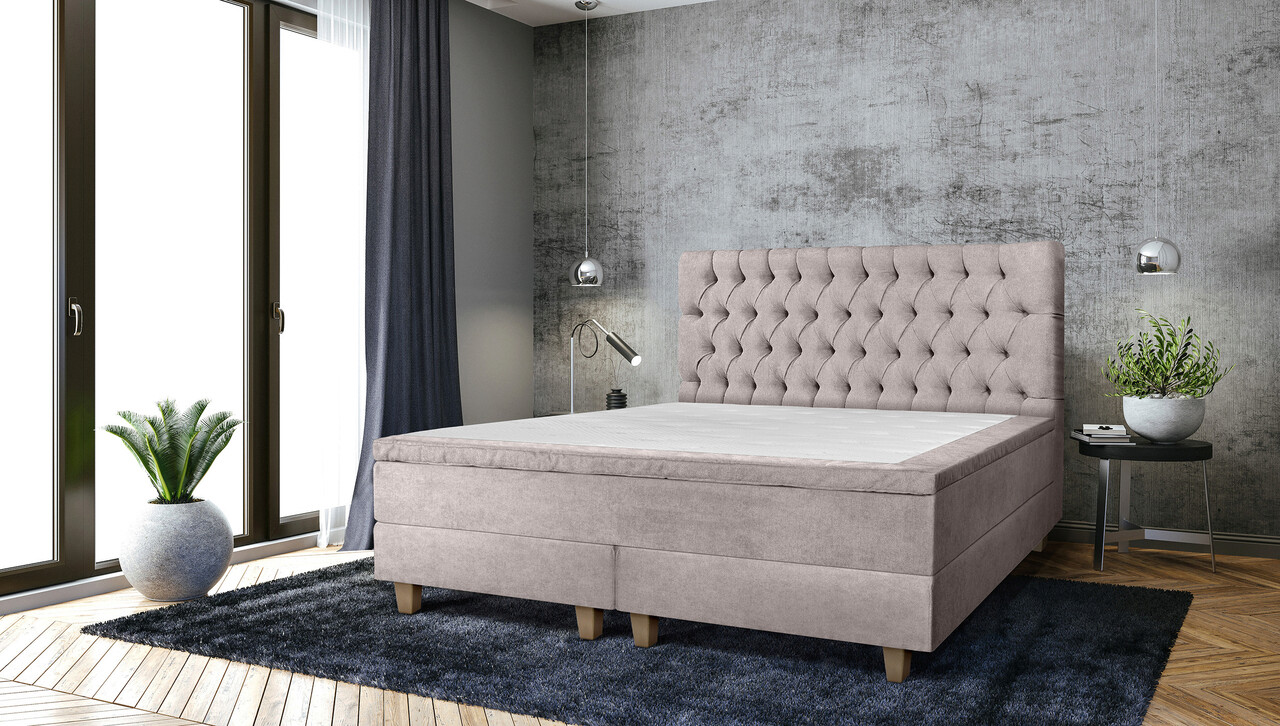 Pat matrimonial, Stockholm, Chester E, 160×200 cm, saltea tip Pocket, topper memory, Taupe Pat matrimonial, Stockholm, Chester E, 160x200 cm, saltea tip Pocket, topper memory, Taupe