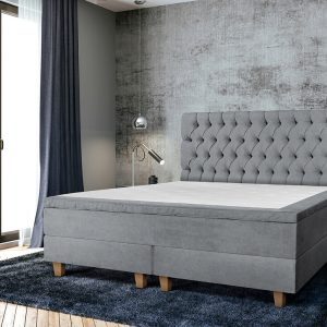 Pat matrimonial, Stockholm, Chester E, 180x200 cm, saltea tip Pocket, topper memory, Gri