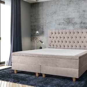 Pat matrimonial, Stockholm, Chester E, 180x200 cm, saltea tip Pocket, topper memory, Taupe