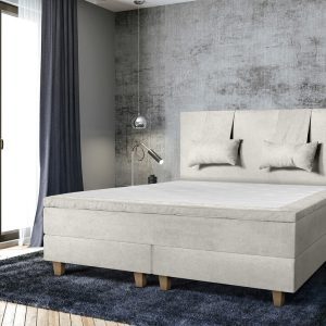 Pat matrimonial, Stockholm, Classic E, 140x200 cm, saltea tip Pocket, topper memory, Bej