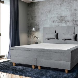 Pat matrimonial, Stockholm, Classic E, 140×200 cm, saltea tip Pocket, topper memory, Gri Pat matrimonial, Stockholm, Classic E, 140x200 cm, saltea tip Pocket, topper memory, Gri