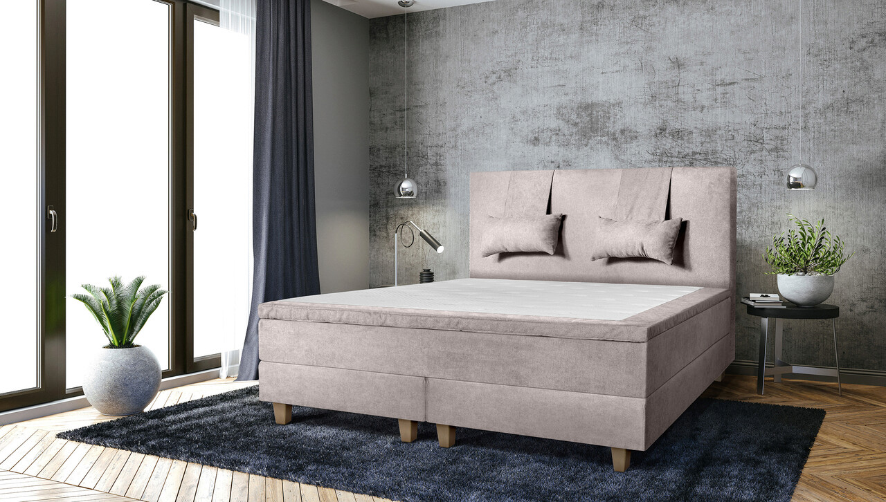 Pat matrimonial, Stockholm, Classic E, 160×200 cm, saltea tip Pocket, topper memory, Taupe Pat matrimonial, Stockholm, Classic E, 160x200 cm, saltea tip Pocket, topper memory, Taupe