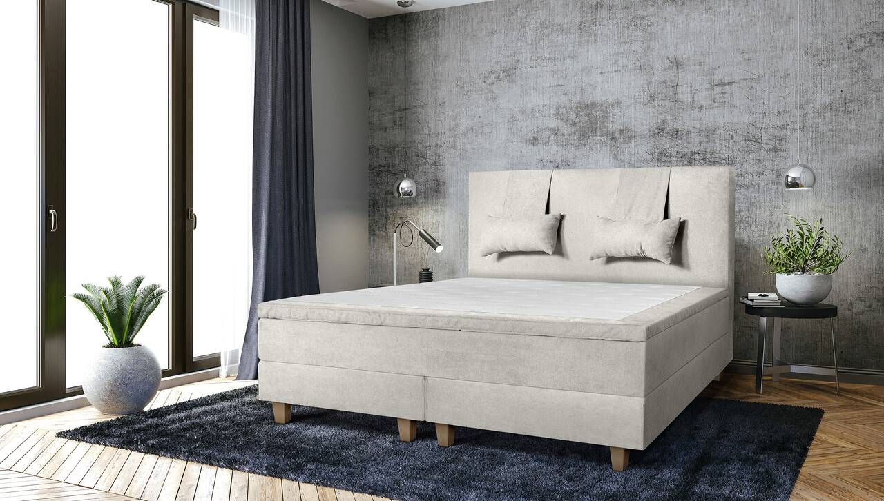 Pat matrimonial, Stockholm, Classic E, 180×200 cm, saltea tip Pocket, topper memory, Bej Pat matrimonial, Stockholm, Classic E, 180x200 cm, saltea tip Pocket, topper memory, Bej