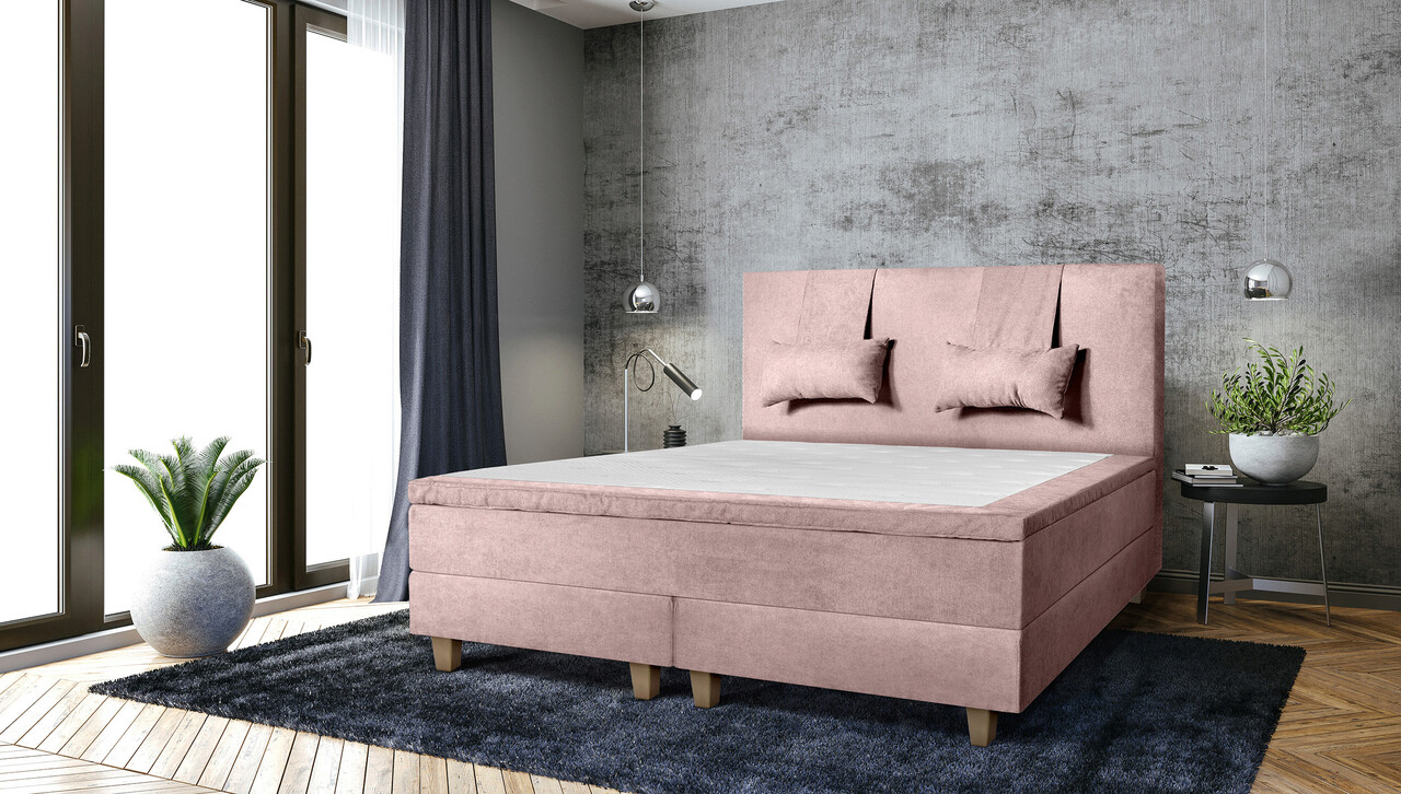 Pat matrimonial, Stockholm, Classic E, 180×200 cm, saltea tip Pocket, topper memory, Roz pudra Pat matrimonial, Stockholm, Classic E, 180x200 cm, saltea tip Pocket, topper memory, Roz pudra