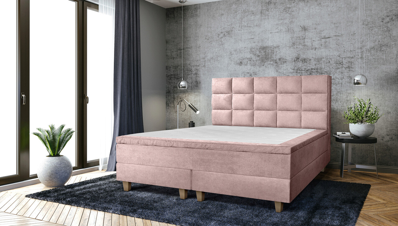 Pat matrimonial, Stockholm, Cubic E, 140×200 cm, saltea tip Pocket, topper memory, Roz pudra Pat matrimonial, Stockholm, Cubic E, 140x200 cm, saltea tip Pocket, topper memory, Roz pudra