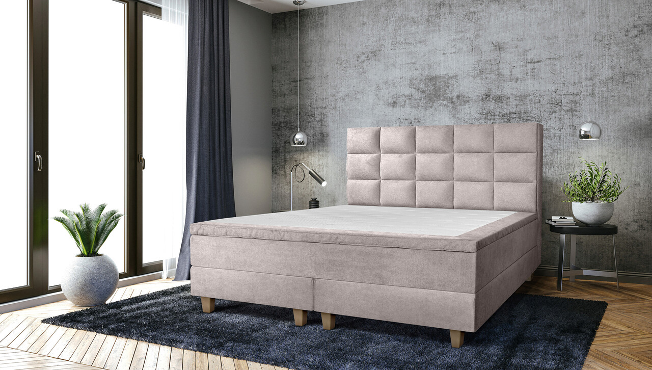 Pat matrimonial, Stockholm, Cubic E, 140×200 cm, saltea tip Pocket, topper memory, Taupe Pat matrimonial, Stockholm, Cubic E, 140x200 cm, saltea tip Pocket, topper memory, Taupe