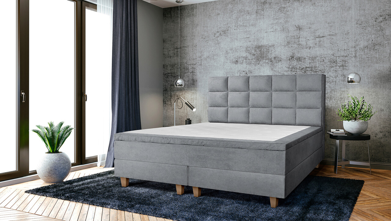 Pat matrimonial, Stockholm, Cubic E, 160×200 cm, saltea tip Pocket, topper memory, Gri Pat matrimonial, Stockholm, Cubic E, 160x200 cm, saltea tip Pocket, topper memory, Gri