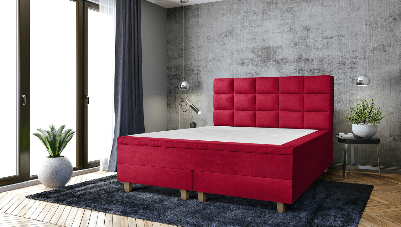 Pat matrimonial, Stockholm, Cubic E, 160×200 cm, saltea tip Pocket, topper memory, Rosu Pat matrimonial, Stockholm, Cubic E, 160x200 cm, saltea tip Pocket, topper memory, Rosu