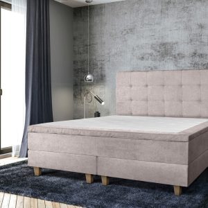 Pat matrimonial, Stockholm, Dots E, 140×200 cm, saltea tip Pocket, topper memory, Taupe Pat matrimonial, Stockholm, Dots E, 140x200 cm, saltea tip Pocket, topper memory, Taupe