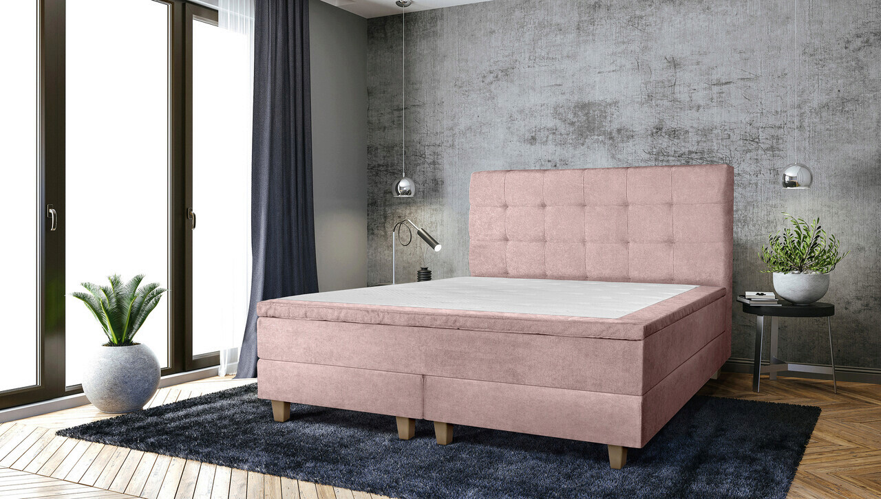 Pat matrimonial, Stockholm, Dots E, 160×200 cm, saltea tip Pocket, topper memory, Roz pudra Pat matrimonial, Stockholm, Dots E, 160x200 cm, saltea tip Pocket, topper memory, Roz pudra
