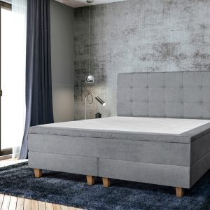 Pat matrimonial, Stockholm, Dots E, 180x200 cm, saltea tip Pocket, topper memory, Gri