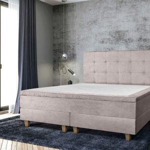 Pat matrimonial, Stockholm, Dots E, 180x200 cm, saltea tip Pocket, topper memory, Taupe