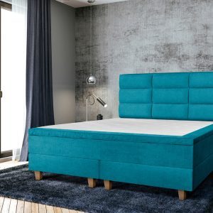 Pat matrimonial, Stockholm, Harmony E, 140x200 cm, saltea tip Pocket, topper memory, Albastru turcoaz