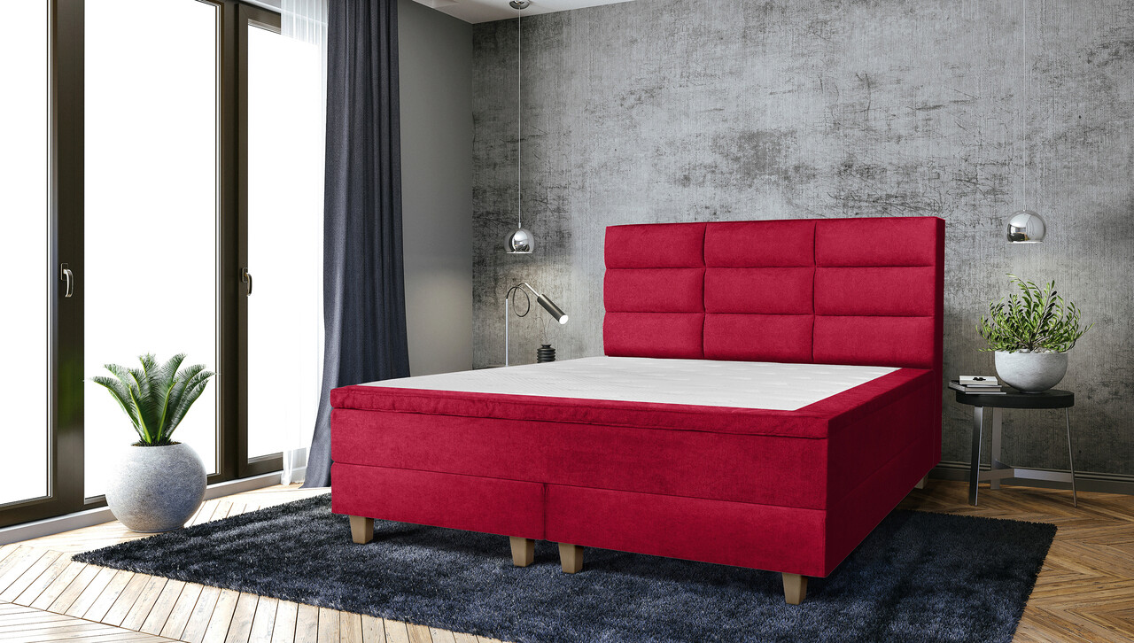 Pat matrimonial, Stockholm, Harmony E, 140×200 cm, saltea tip Pocket, topper memory, Rosu Pat matrimonial, Stockholm, Harmony E, 140x200 cm, saltea tip Pocket, topper memory, Rosu