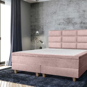Pat matrimonial, Stockholm, Harmony E, 140x200 cm, saltea tip Pocket, topper memory, Roz pudra