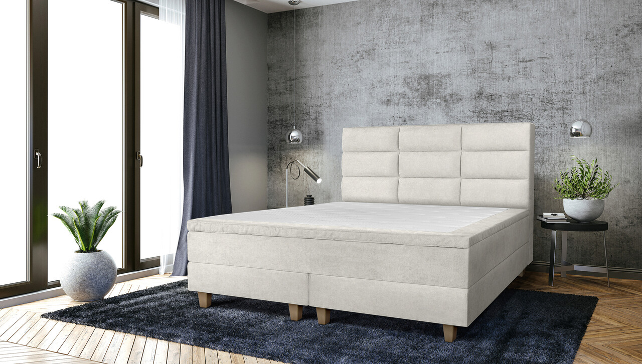 Pat matrimonial, Stockholm, Harmony E, 180×200 cm, saltea tip Pocket, topper memory, Bej Pat matrimonial, Stockholm, Harmony E, 180x200 cm, saltea tip Pocket, topper memory, Bej