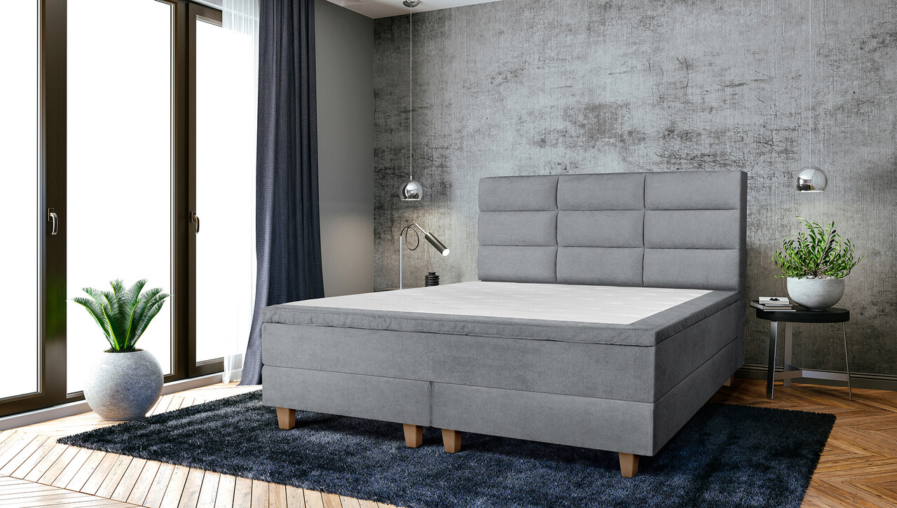 Pat matrimonial, Stockholm, Harmony E, 180×200 cm, saltea tip Pocket, topper memory, Gri Pat matrimonial, Stockholm, Harmony E, 180x200 cm, saltea tip Pocket, topper memory, Gri