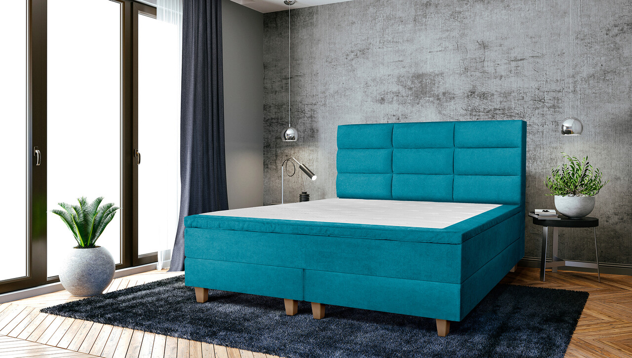 Pat matrimonial, Stockholm, Harmony E, 180×200 cm, saltea tip Pocket, topper memory, Turcoaz Pat matrimonial, Stockholm, Harmony E, 180x200 cm, saltea tip Pocket, topper memory, Turcoaz