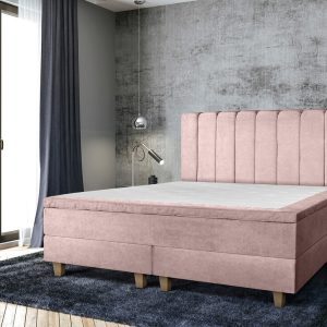 Pat matrimonial, Stockholm, Lines E, 160×200 cm, saltea tip Pocket, topper memory, Roz pudra Pat matrimonial, Stockholm, Lines E, 160x200 cm, saltea tip Pocket, topper memory, Roz pudra