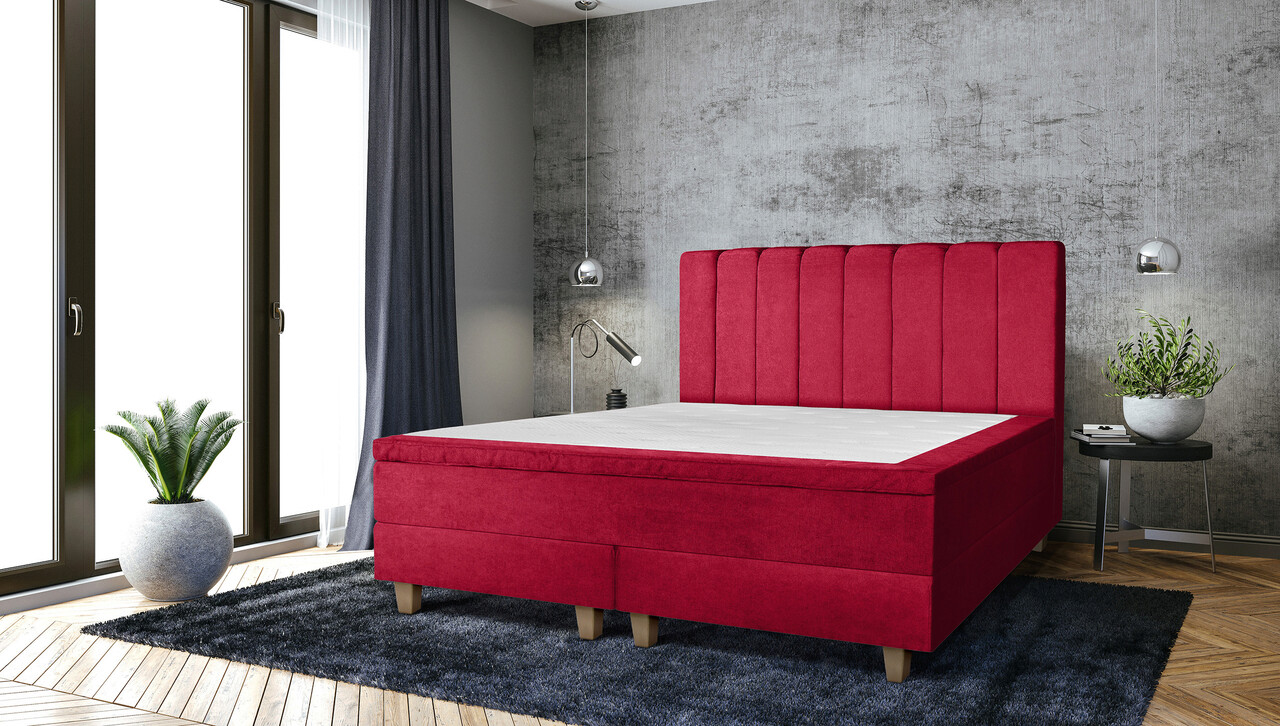 Pat matrimonial, Stockholm, Lines E, 180×200 cm, saltea tip Pocket, topper memory, Rosu Pat matrimonial, Stockholm, Lines E, 180x200 cm, saltea tip Pocket, topper memory, Rosu