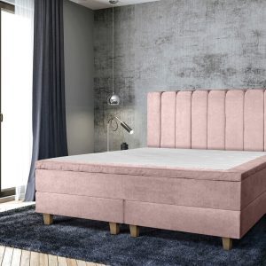 Pat matrimonial, Stockholm, Lines E, 180×200 cm, saltea tip Pocket, topper memory, Roz pudra Pat matrimonial, Stockholm, Lines E, 180x200 cm, saltea tip Pocket, topper memory, Roz pudra