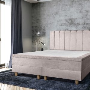 Pat matrimonial, Stockholm, Lines E, 180x200 cm, saltea tip Pocket, topper memory, Taupe