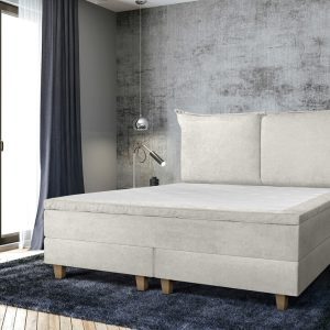 Pat matrimonial, Stockholm, Pillows E, 140x200 cm, saltea tip Pocket, topper memory, Bej